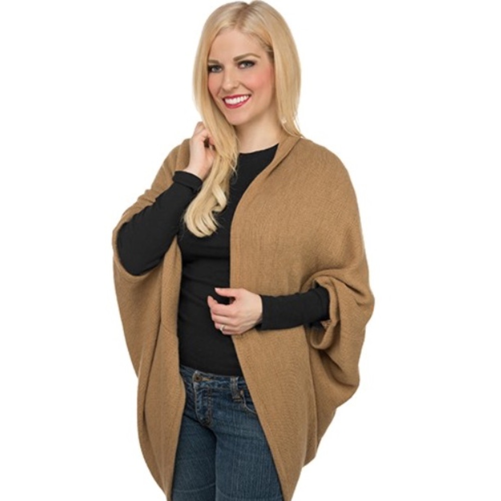 Camel Brown Knit Shrug Sweater Cardigan Open Front